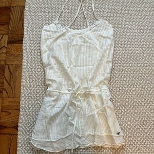 Hollister White Dress / Swim cover-up Sz Large Crossback straps tie waist NWOT